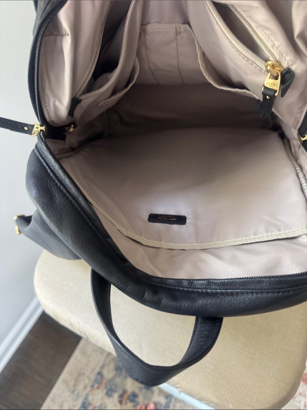 Tumi Black Leather Backpack with Gold-Tone Accents - Picture 3 of 6